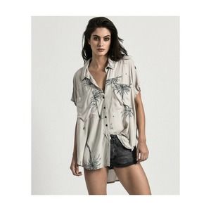 One Teaspoon Women's Palm Tree Antigua Oversized Shirt Button Down *Read
